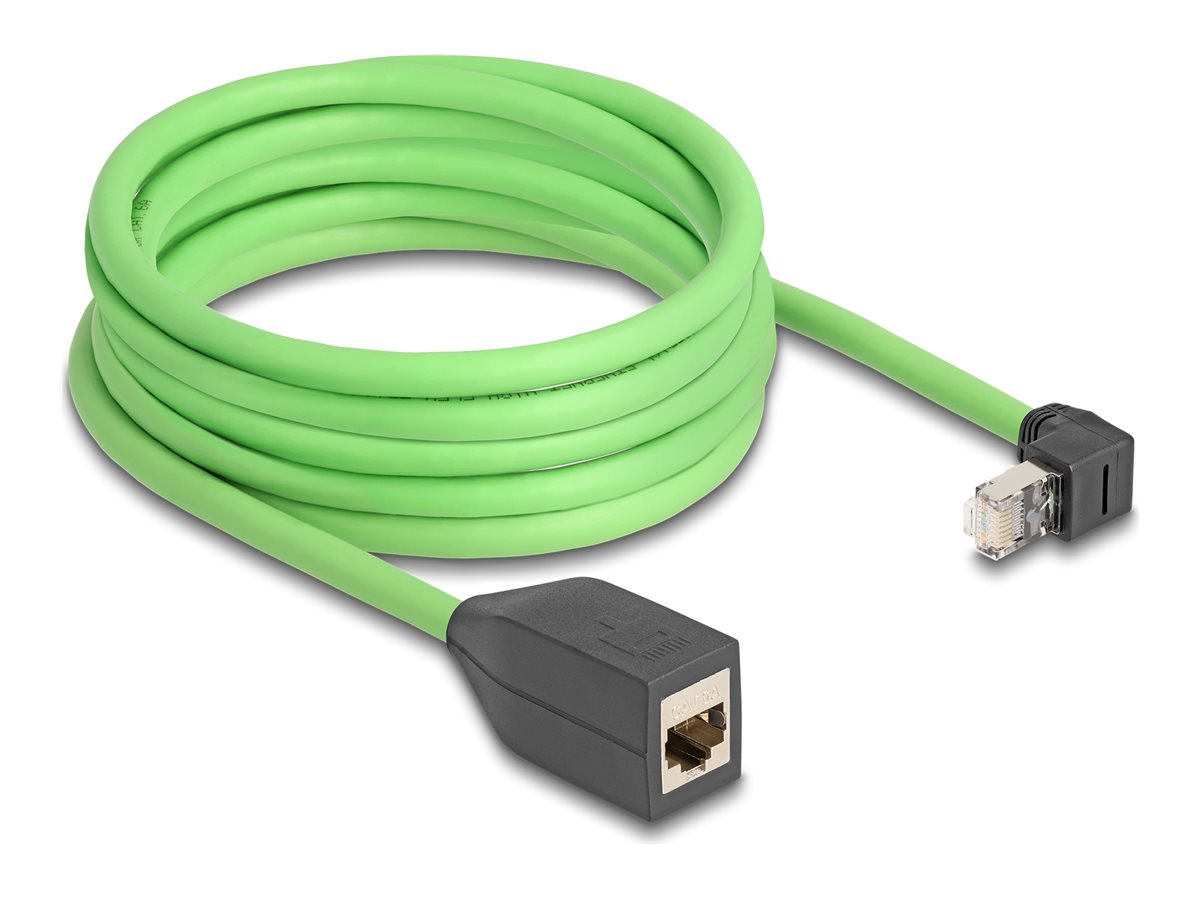 DELOCK RJ45 Netzwerk Verlängerungskabel Cat.6A Stecker oben gewinkelt zu Buchse SF/UTP schleppkettentauglich PUR TPU 5m grun