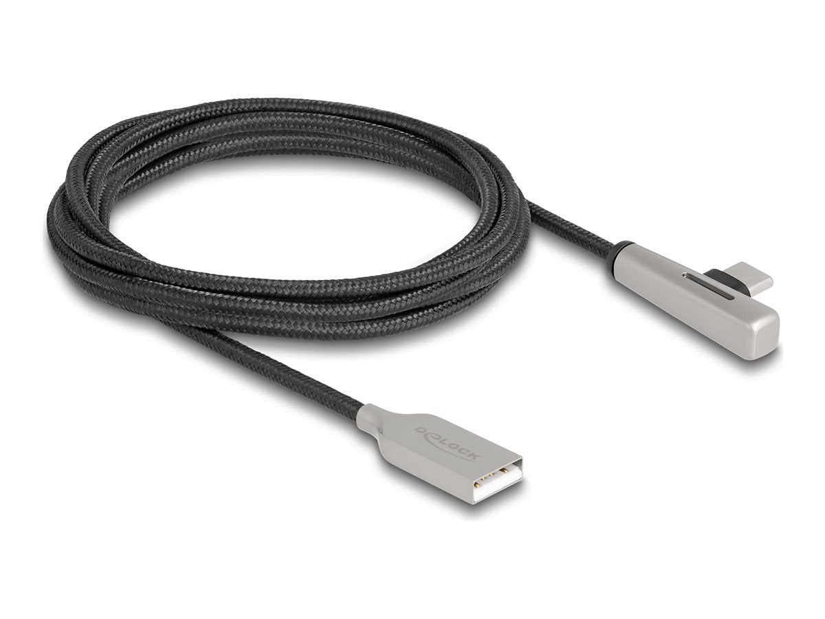 DELOCK USB 2.0 Kabel Typ-A Stecker zu USB Type-C Stecker gewinkelt mit LED und Schnellladefunktion 60W 2m - Vorderansicht
