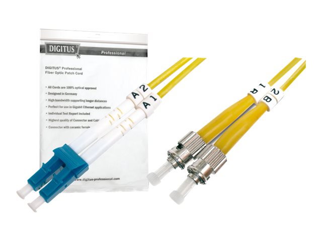 DIGITUS LWL Patchkabel LC zu ST OS2 Singlemode 09/125 Duplex Verpackung