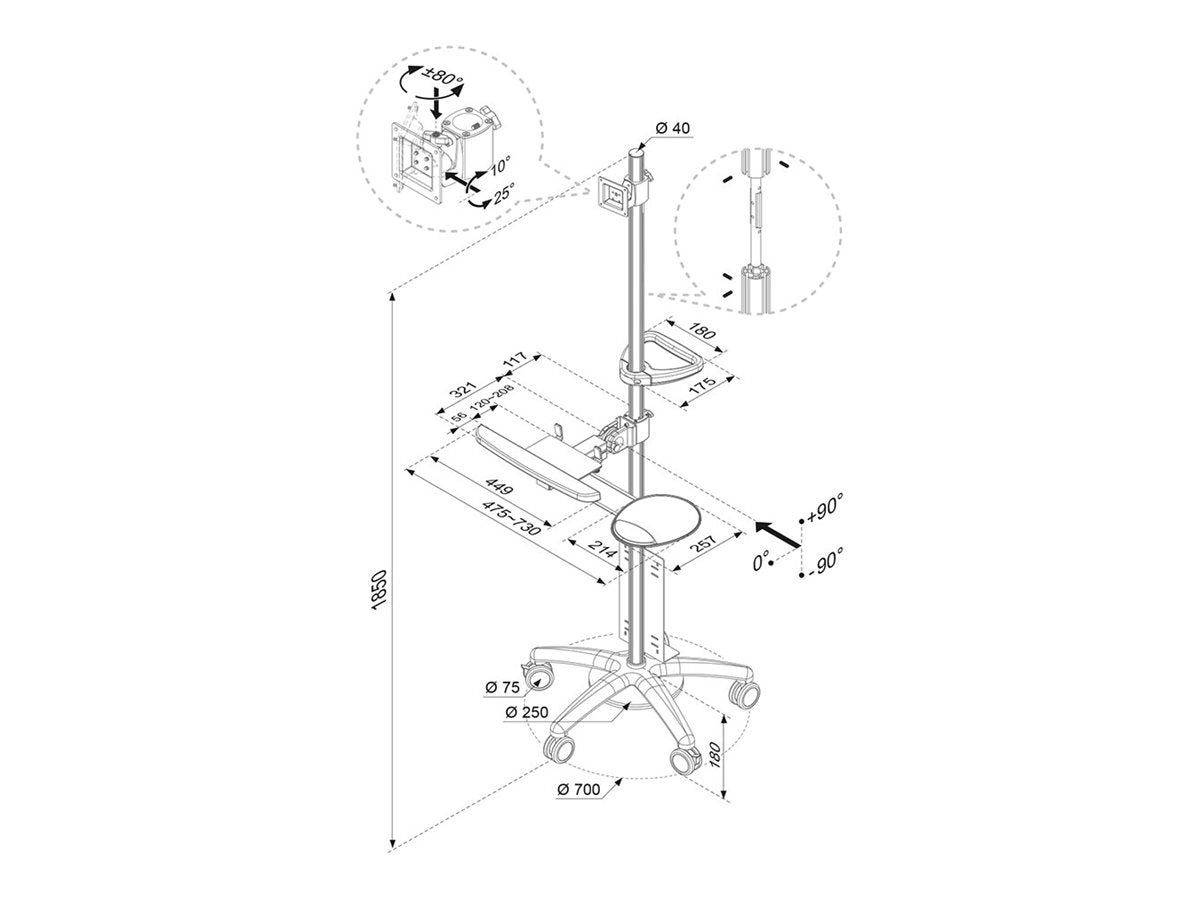 NEOMOUNTS FPMA-MOBILE1800 Mobile Floor Stand Detailansicht