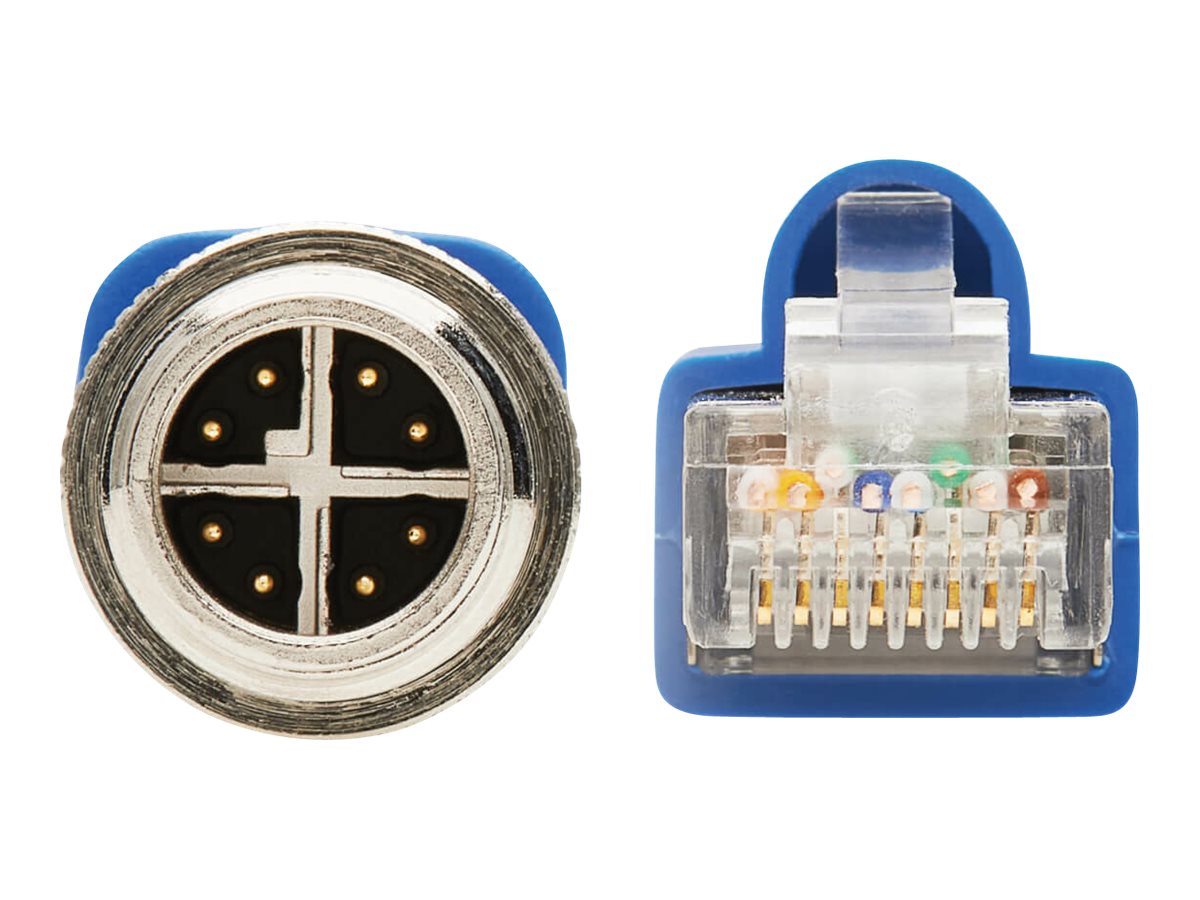 EATON TRIPPLITE M12 X-Code Cat6a 10G F/UTP CMR-LP Shielded Ethernet Cable M12m/RJ45m IP68 PoE Blue 5m 16