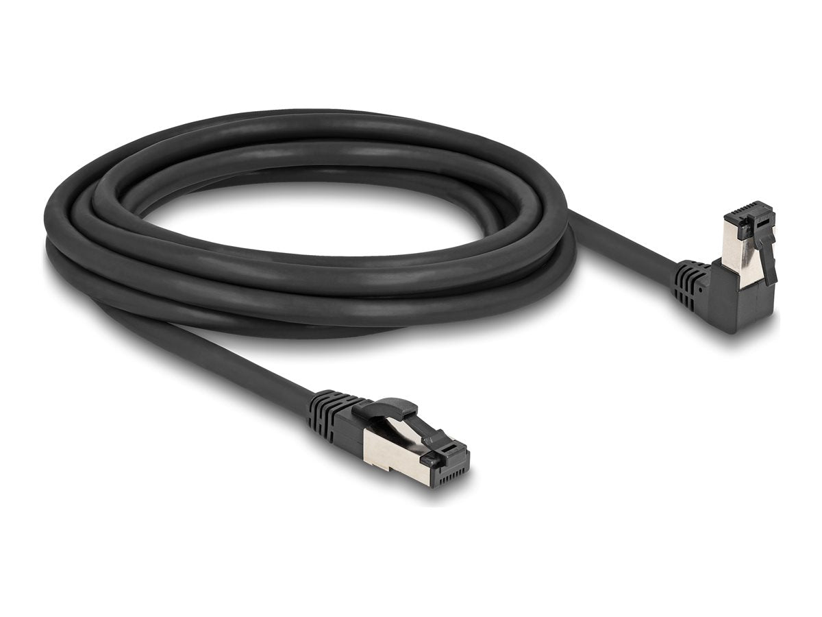 DELOCK RJ45 Netzwerkkabel Cat.8.1 S/FTP 90 unten gewinkelt / gerade 3m schwarz - Vorderansicht