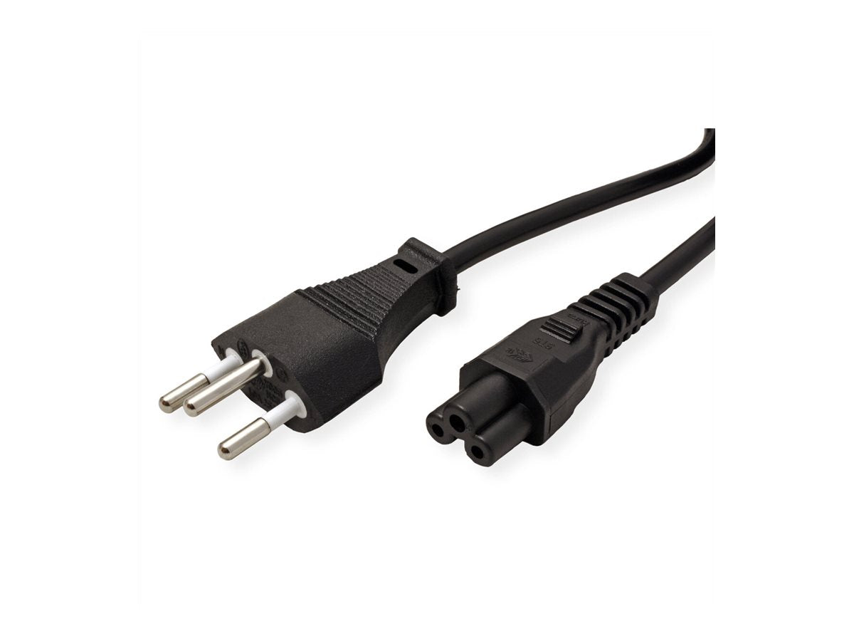 VALUE Netzkabel T12 auf C5 3polig schwarz 1m - Vorderansicht