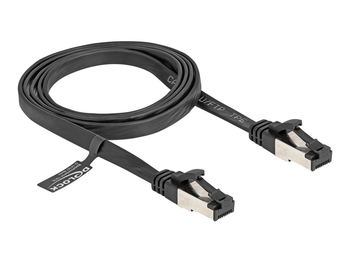 DELOCK RJ45 Flachband Patchkabel Stecker zu Stecker Cat.8.1 flexibel 1m schwarz - Vorderansicht