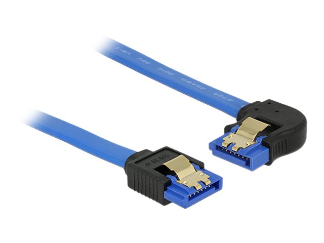 DELOCK Kabel SATA 6 Gb/s Buchse gerade > SATA Buchse links gewinkelt 70cm blau mit Goldclips