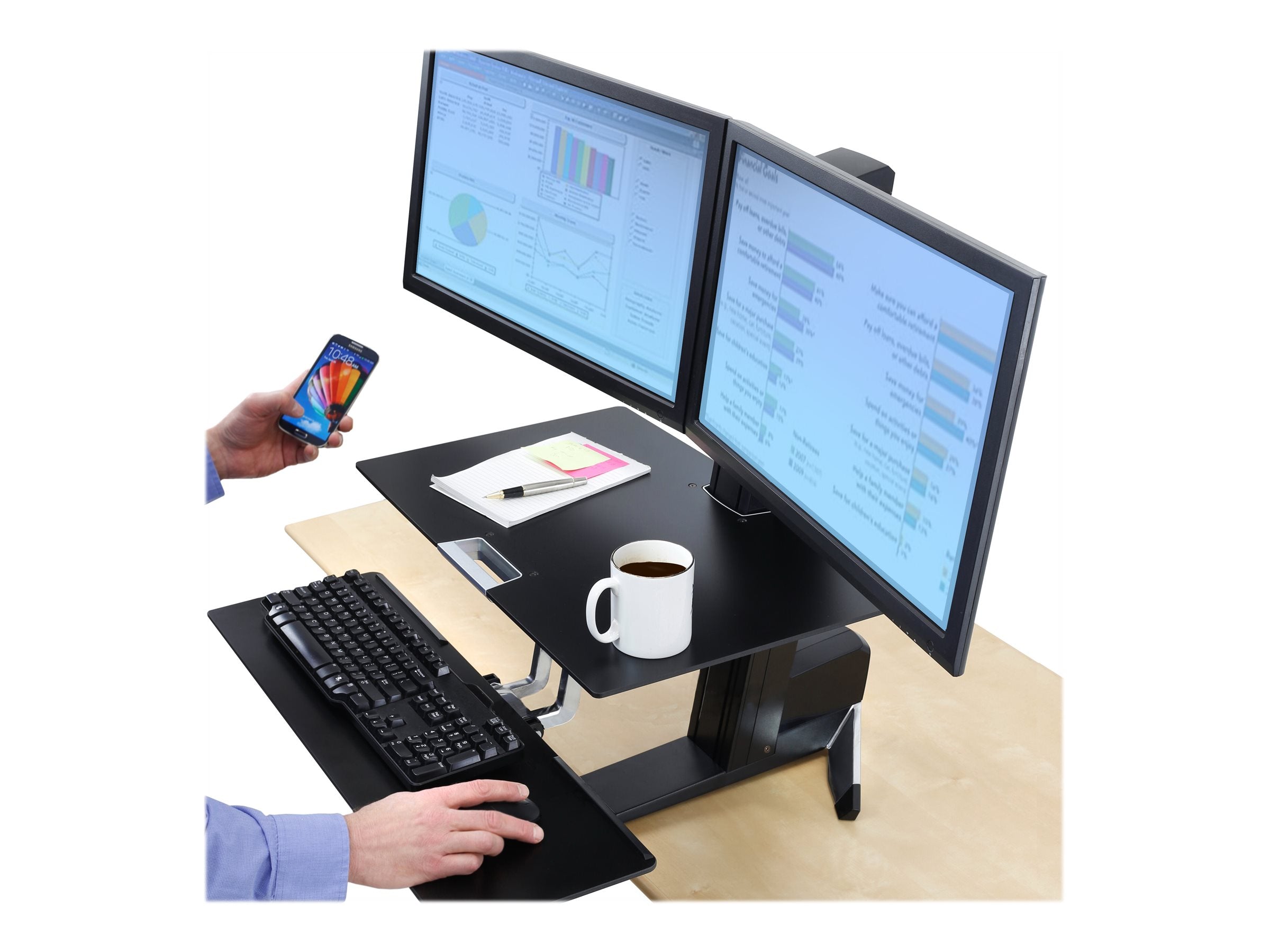 ERGOTRON WorkFit-S Dual Stehender Tischwandler Vorderansicht