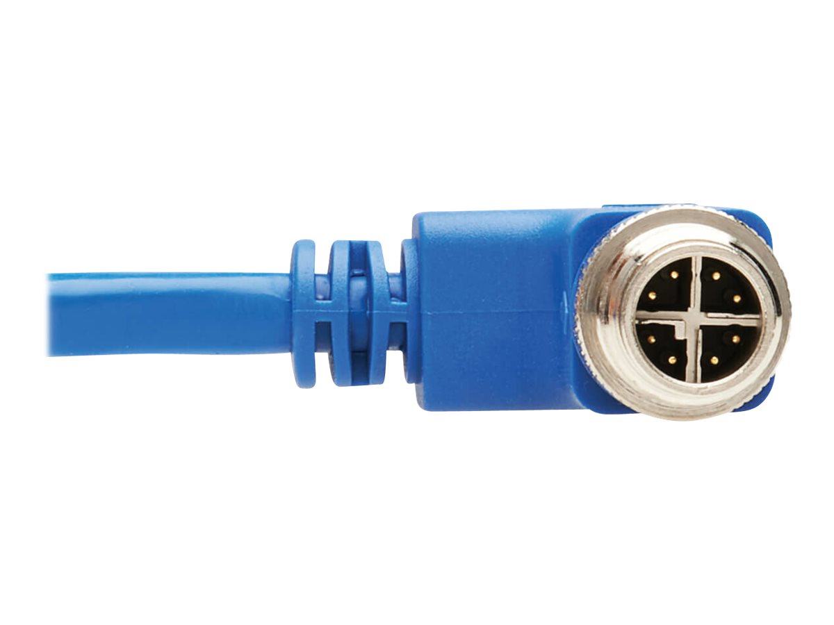 EATON TRIPPLITE M12 X-Code Cat6 1G UTP CMR-LP Ethernet Cable Right-Angle M12m/RJ45m IP68 PoE Blue 2m 6