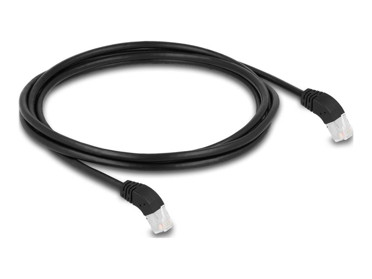 DELOCK RJ45 Netzwerkkabel Cat.6A S/FTP 45 nach unten gewinkelt 2m schwarz - Vorderansicht
