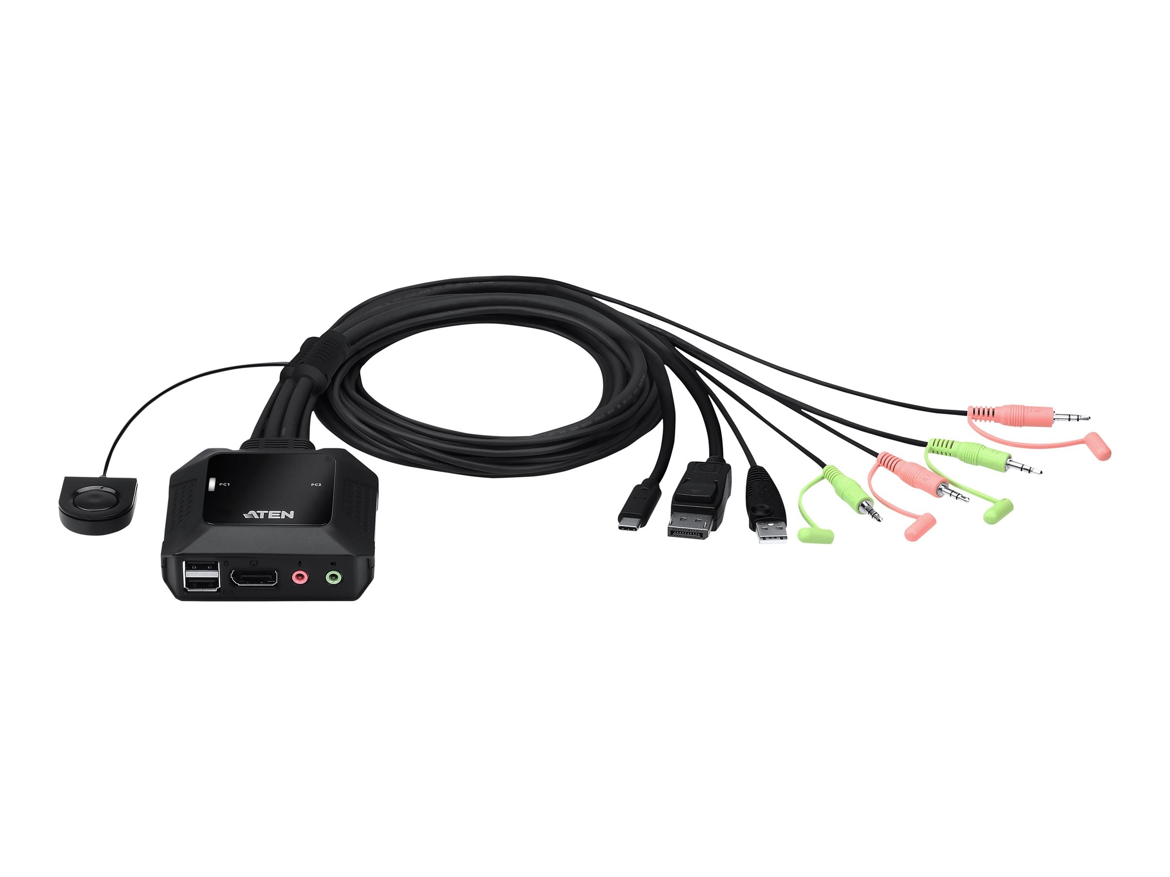 ATEN CS52DP 2-Port USB-C DP Hybrid Kabel KVM - Vorderansicht