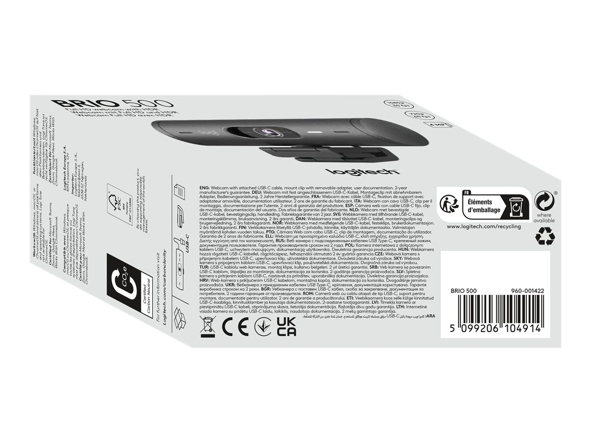 LOGITECH BRIO 500 Webcam colour 1920 x 1080 720p 1080p audio USB-C