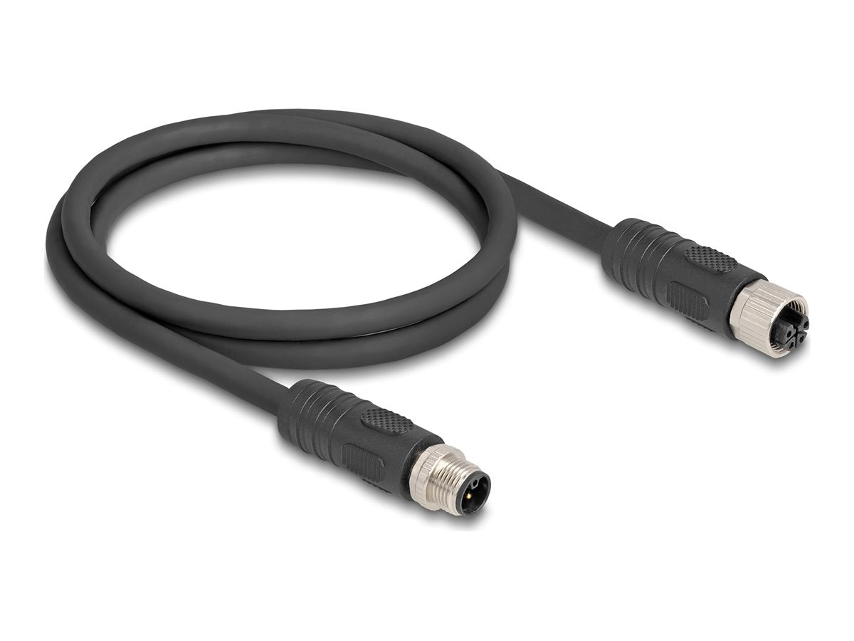 DELOCK M12 Kabel L-kodiert 4 Pin Stecker zu Buchse PUR 1m schwarz - Vorderansicht