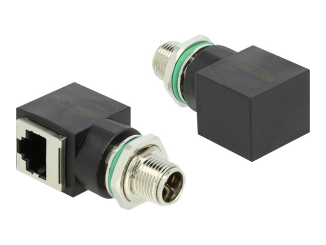 DELOCK Netzwerkadapter M12 8 Pin X-kodiert Stecker zu RJ45 Buchse - Vorderansicht