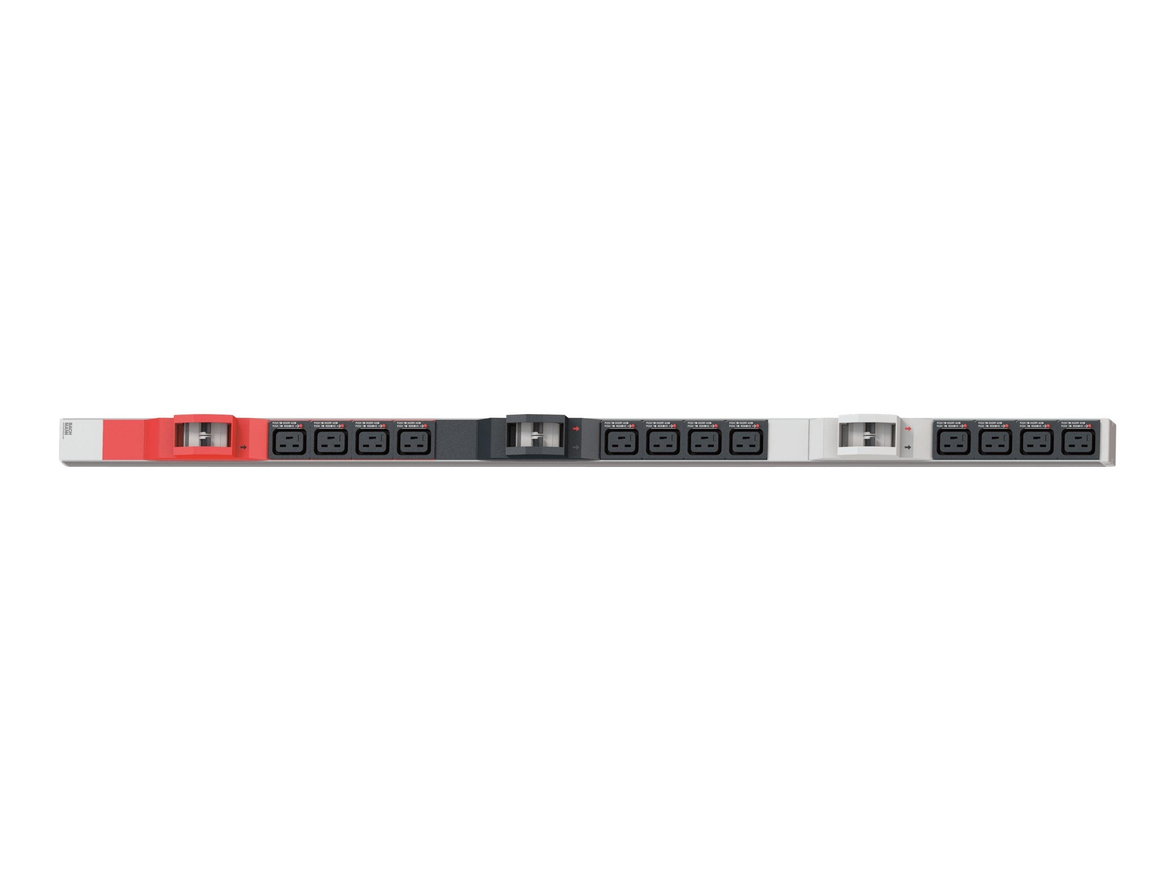 BACHMANN IT PDU ALU 1HE 12xC19 6xLeitungsschutzschalter Stecker CEE 3L+N+PE 32A rot - Vorderansicht
