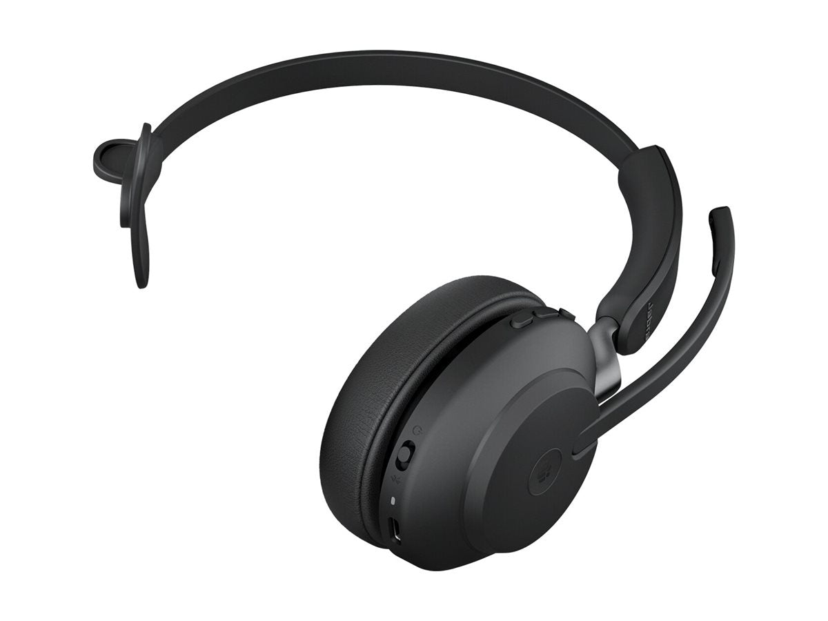 JABRA Evolve2 65 MS Mono Headset on-ear convertible Bluetooth wireless USB-A noise isolating black with charging stand MS Teams