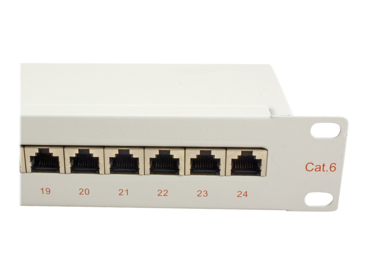 ROLINE Kat.6 Class E 48,26cm 19Zoll-Patchpanel 24P geschirmt grau - Vorderansicht