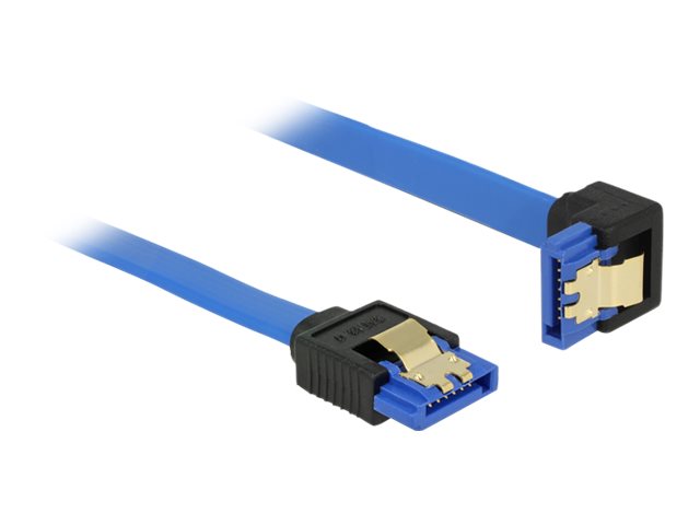 DELOCK Kabel SATA 6 Gb/s Buchse gerade > SATA Buchse unten gewinkelt 30cm blau mit Goldclips