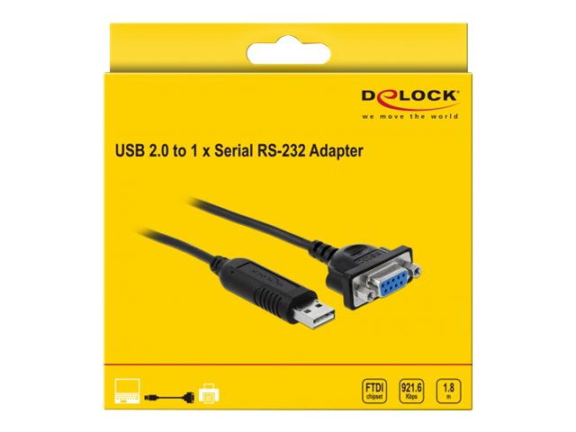 DELOCK Adapter USB 2.0 Typ-A zu 1 x Seriell RS-232 DB9 - Vorderansicht