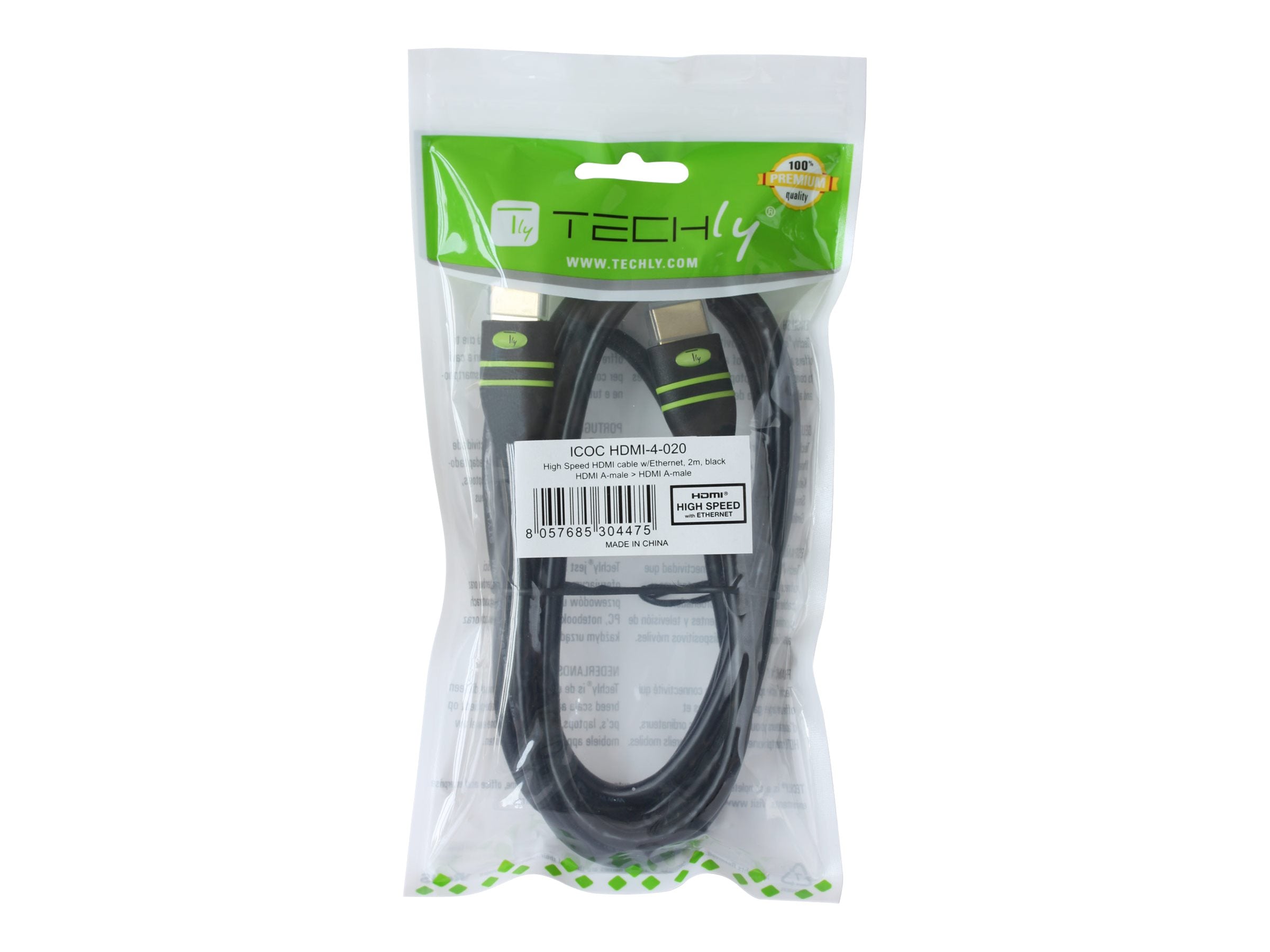 TECHLY HDMI High Speed mit Ethernet 2m Anschlusskabel Verpackung