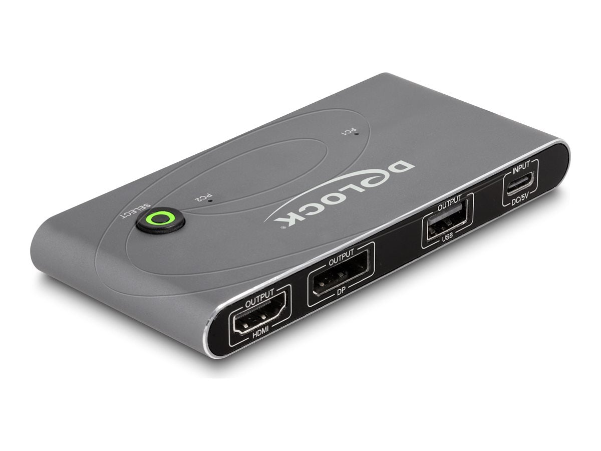 DELOCK USB-C KVM Switch zu HDMI und DisplayPort 8K MST mit USB 2.0 - Vorderansicht