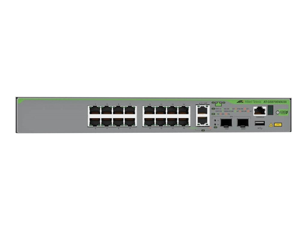 ALLIED L3 Stackable Switch 16x 10/100/1000-T 2x 1/2.5/5/10G-T 2x SFP+ Ports and a single fixed PSU EU Power Cord.