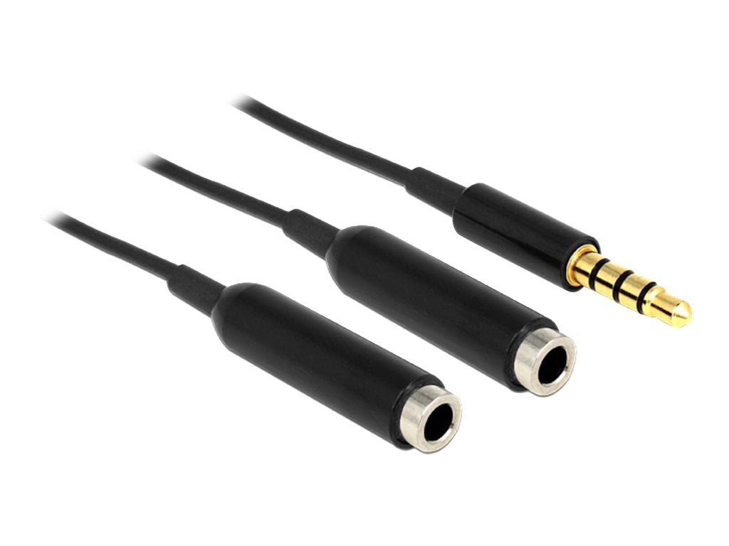 DELOCK Adapterkabel Klinke 1 x St > 2 x Bu schwarz 4 Pin 25cm Vorderansicht