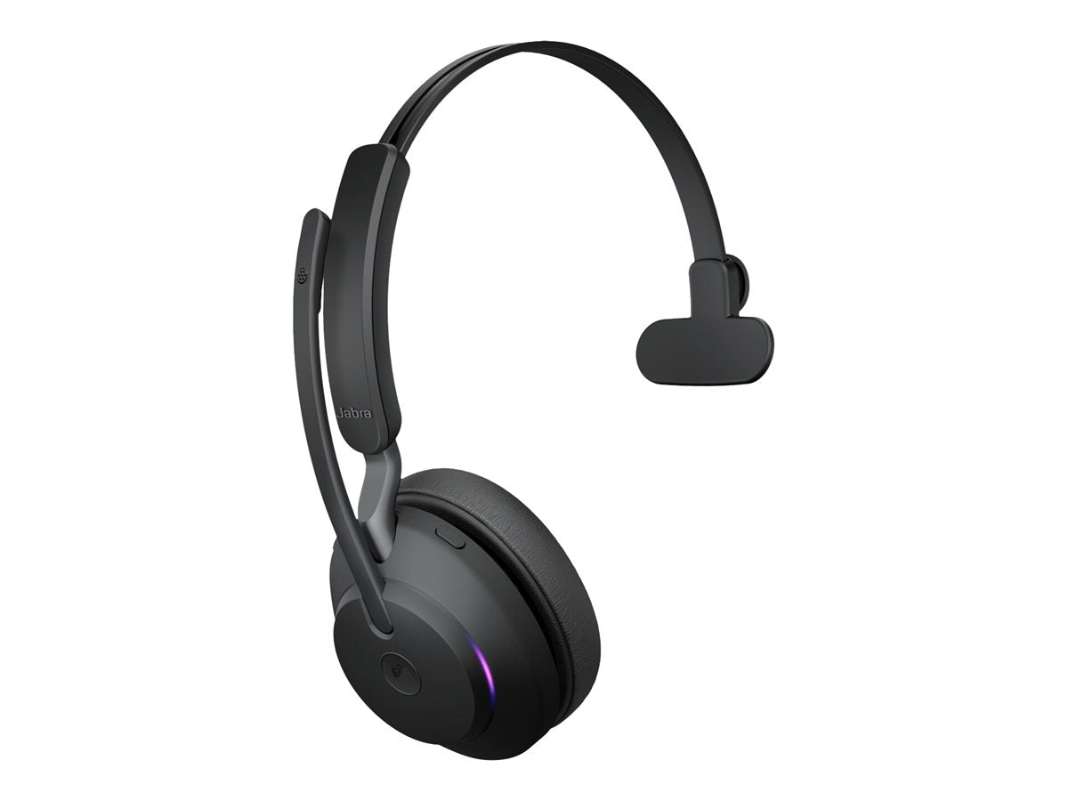 JABRA Evolve2 65 MS Mono Headset on-ear convertible Bluetooth wireless USB-A noise isolating black with charging stand MS Teams