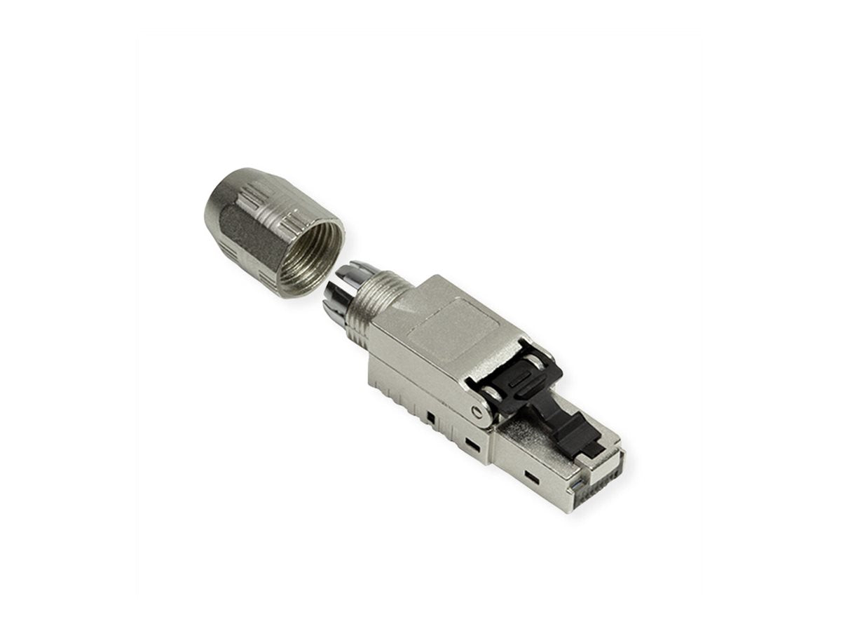 ROLINE feldkonfektionierbarer RJ-45 Stecker Kat 6A Class EA STP silberfarben - Seitenansicht